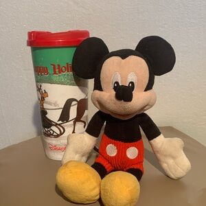 Disney Mickey Mouse Plush With Christmas Souvenir Cup